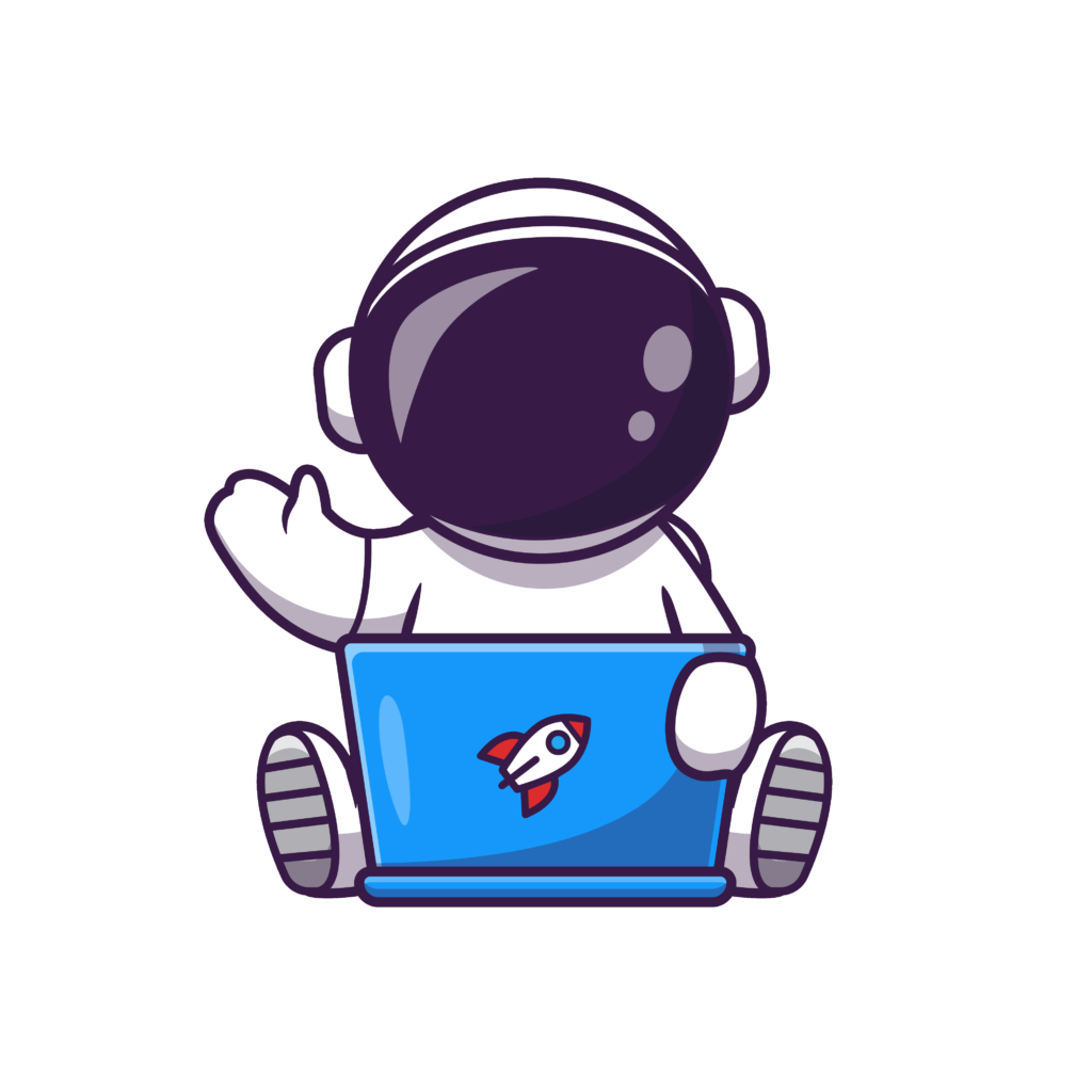 Astronaute avec un ordinateur portable